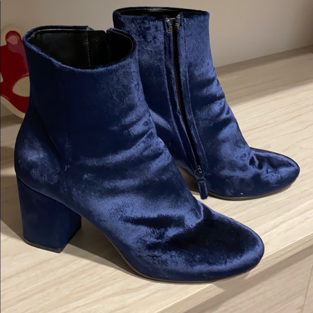 Balenciaga Navy Velvet Boots
